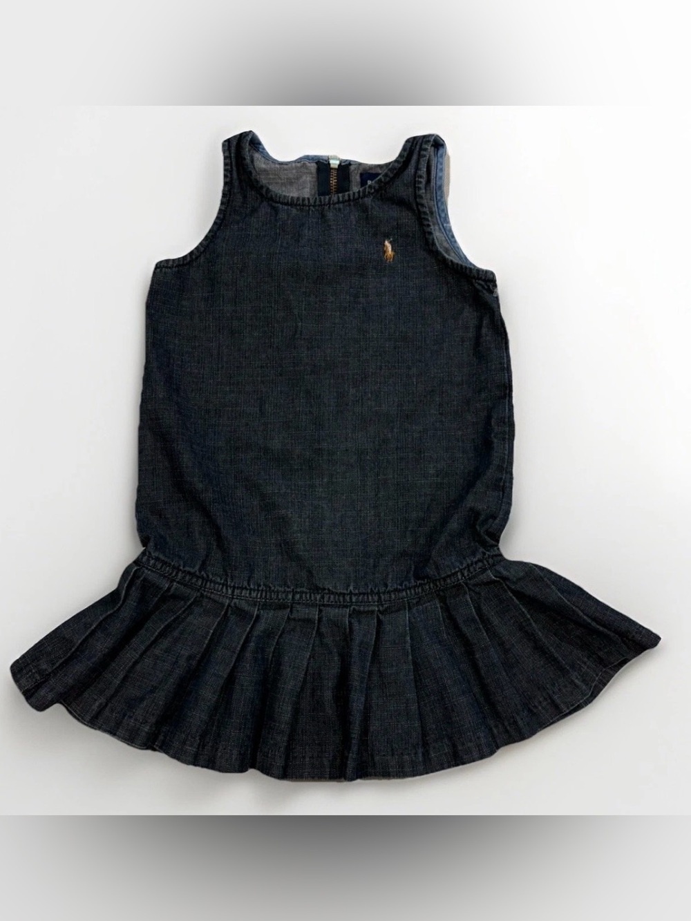 Ralph Lauren Toddler Denim Dress 3T Ruffle Sleeveless Blue Jean Dress Classic